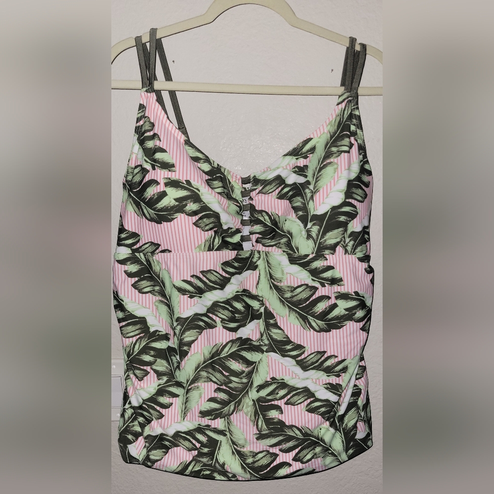LYSA Swim Tankini Top Sz 3X 26W UPF 50+ Palm And Stripe Print New With‎ Tags
